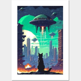Pixel Art - City Cats (Aliens Invasion) Posters and Art